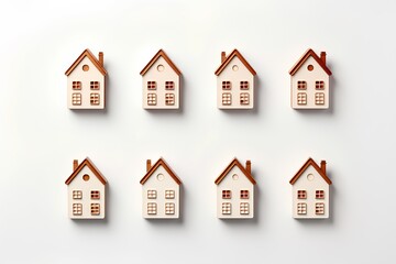 Fototapeta premium 白い住宅のアイコンセット（3D）楽しい街並みと街づくり。