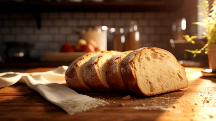 Fotobehang bread in the kitchen. homemade bakery © piggu