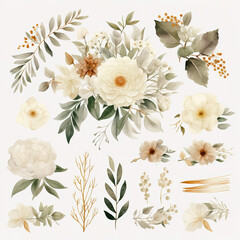 A wedding collection watercolor clipart graphic with a white background.