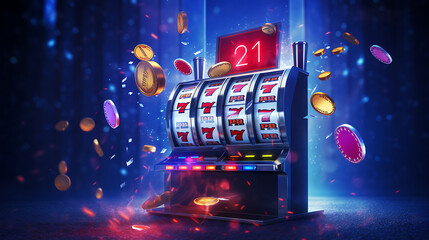 Slot machine wins the jackpot. 777 Big win concept. Casino jackpot. - obrazy, fototapety, plakaty