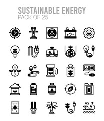 25 Sustainable energy Lineal Fill icons Pack vector illustration.