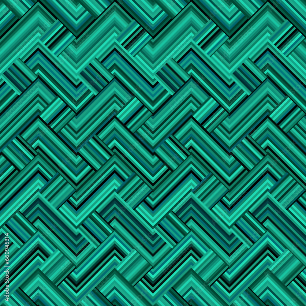 Leinwandbilder Seamless vector pattern. Tile herringbone geometric pattern . Emerald green malachite colors. Regular herringbone tile..