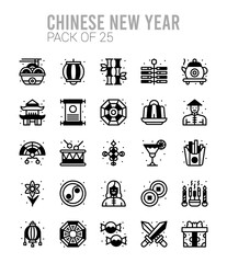 25 Chinese New Year  Lineal Fill icons Pack vector illustration.