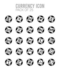 25 Currency Coin Lineal Fill icons Pack vector illustration.