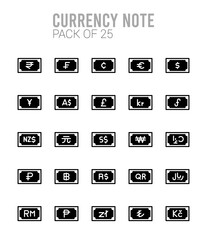 25 Currency Note Lineal Fill icons Pack vector illustration.