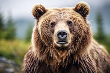 Grizzly Bear in Alaskan wilderness. Ai Generative