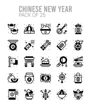 25 Chinese New Year  Lineal Fill icons Pack vector illustration.