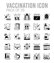 25 Vaccination Lineal Fill icons Pack vector illustration.