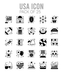 25 USA Lineal Fill icons Pack vector illustration.
