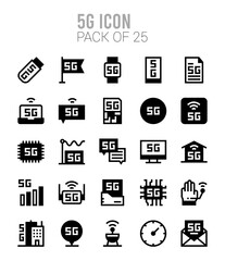 25 5G Lineal Fill icons Pack vector illustration.