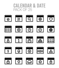 25 Calendar and Date Lineal Fill icons Pack vector illustration.