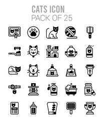 25 Cats Lineal Fill icons Pack vector illustration.