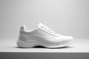 White sneaker isolated on light background, sport shoe fashion, sneakers, trainers, sport lifestyle, running concept, product photo, street wear. Simple minimalist fashion footwear - obrazy, fototapety, plakaty