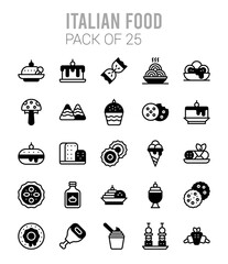 25 Italian Food Lineal Fill icons Pack vector illustration.