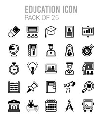 25 Education Lineal Fill icons Pack vector illustration.