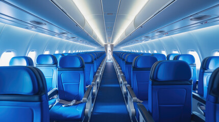 Fototapeta premium Modern Airplane seats in perspective. Transportation concept.