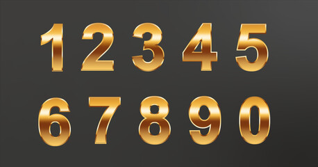 Gold 3d numbers. Symbol set. Vector illustration