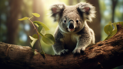 Fototapeta premium Koala on eucalyptus tree outdoor