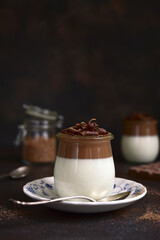 Panna cotta - traditional italian cream dessert in a vintage jars.