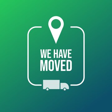We are moving from one address to another address. Isolated on green background. 
