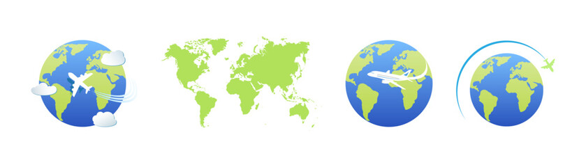 Round planet earth icon set.