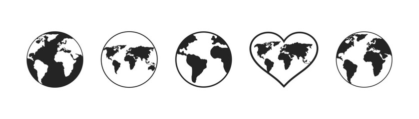 Round planet earth icon set.