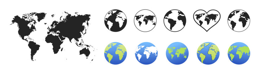 Round planet earth icon set. Round planet earth icon set.