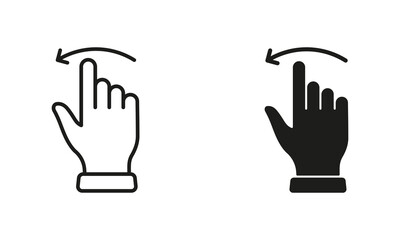 Gesture Slide, Swipe Left Symbol Collection on White Background. Hand Finger Drag Left Line and Silhouette Black Icon Set. Pinch Screen, Rotate Touch Screen Pictogram. Isolated Vector Illustration