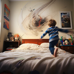 child jumping in bed, Generative AI