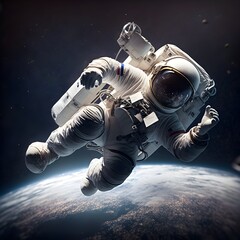 astronatus floating in a microgravity environment out in space orbiting Earth  - obrazy, fototapety, plakaty