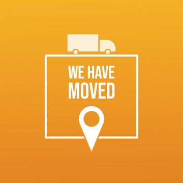 We have moved poster isolated on orange background. Illustration design.