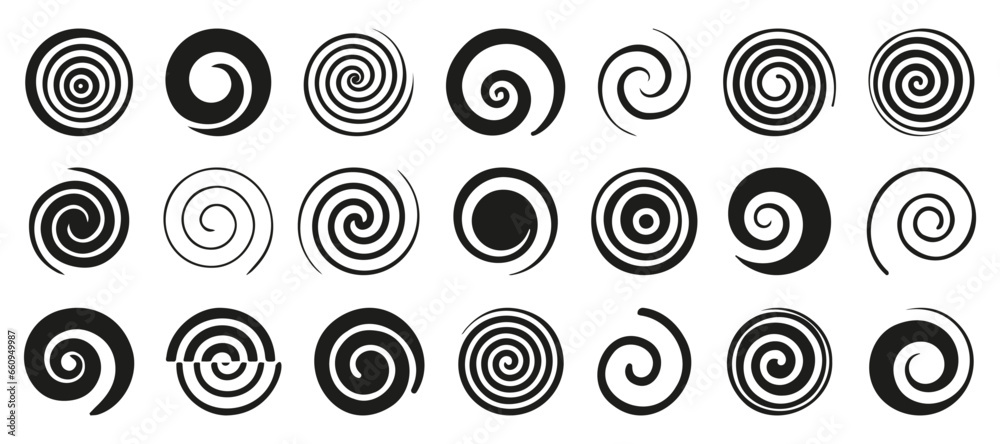 Aufkleber funnel or swirl icons. black vortex logo. set of spiral element. funnel icon collection