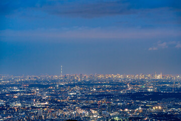 Fototapeta na wymiar 山岳地帯から捉えた東京のダイナミックな夕景