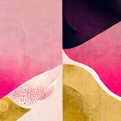 wealth abundance money easiness effortlessness deep spirituality inspiration freedom pink white mauve gold details graphic design modern contemporary detailed intricate ink illustration bright  - obrazy, fototapety, plakaty