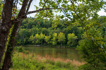 A peaceful view of the Cumberland River near the Cumberland Falls in Kentucky