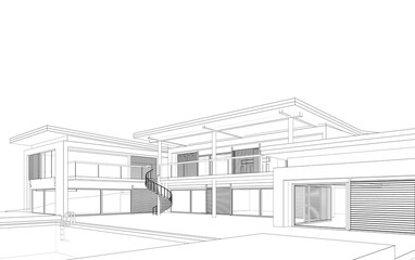 House building sketch architectural 3d illustration