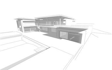 House building sketch architectural 3d illustration