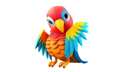 3D Cartoon of a Cute Colorful Parrot on transparent background