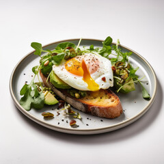 Avocado Fried Egg Toast On Plate White Background