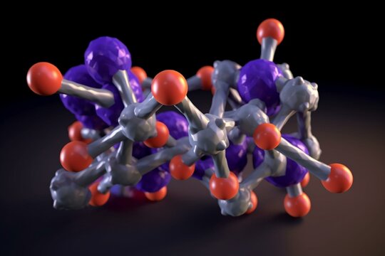 3D model of dolutegravir molecule, HIV integrase inhibitors, structural formula under a microscope. Generative AI