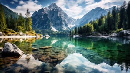 Lake with beautiful reflections of the mountains. National Park