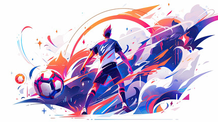 Flat abstract design of soccer player, powerful effect , minimalism illustration, website, Ul design