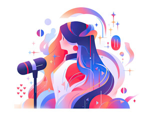 Flat abstract design of a singer, a star, holding microphone, minimalism illustration, website, Ul design