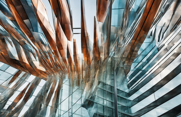 Multiple exposure of modern abstract glass architectural forms