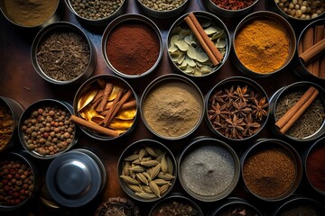 Obraz na płótnie Canvas Variety of Indian chai spices. Top view