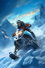 man riding snowmobile at snowy hill