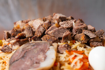 Oriental pilaf, Asian plov, rice with beef