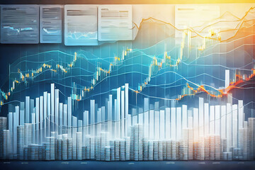 Naklejka premium Market chart of business increase stock graph or investment financial data profit on growth money diagram background with success diagram exchange information