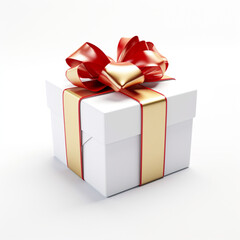 Obraz premium white gift box with gold red ribbon