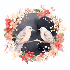 Watercolor flowers and birds For decoration and design